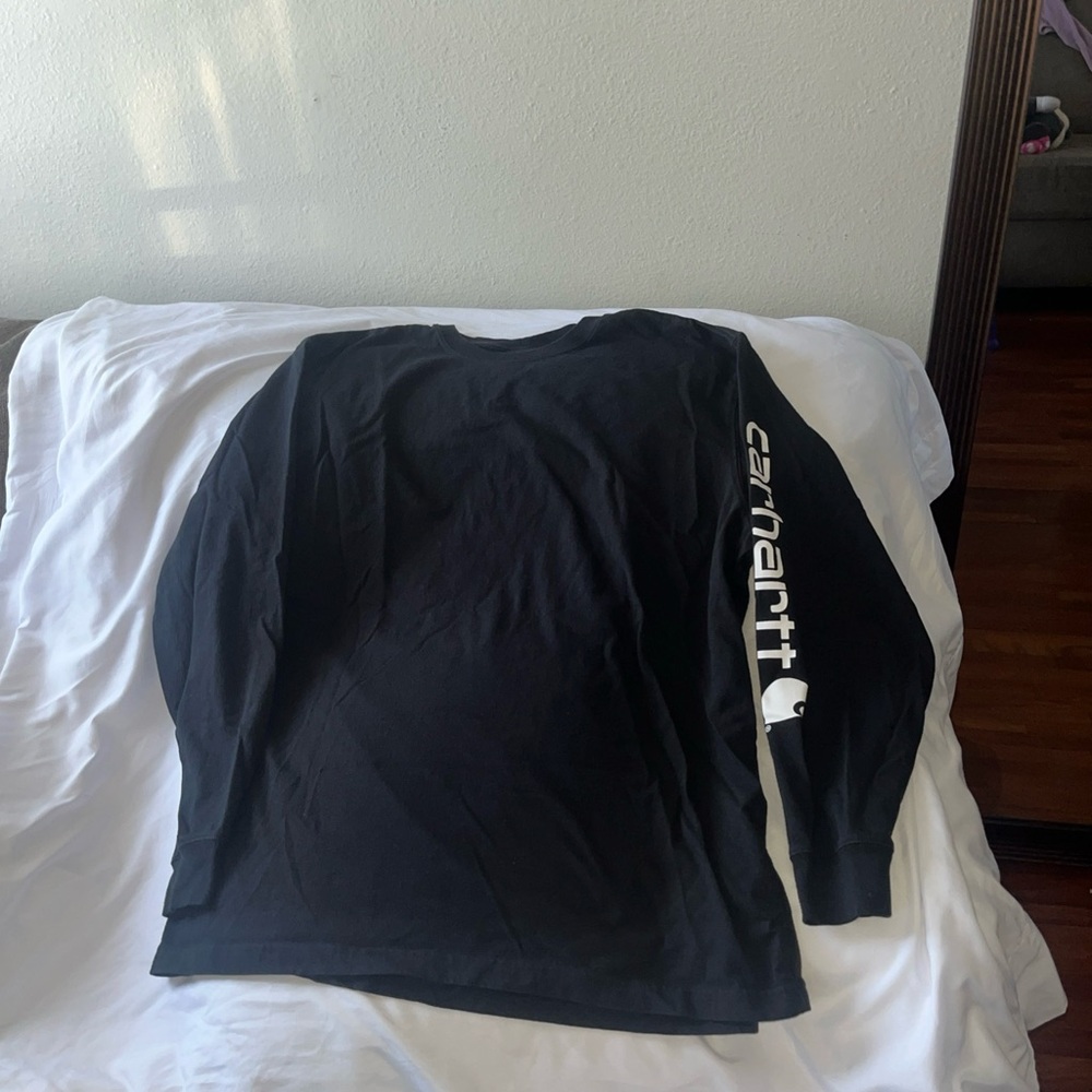 Carhartt Black Long Sleeve Logo Tee with White Sleeve Print